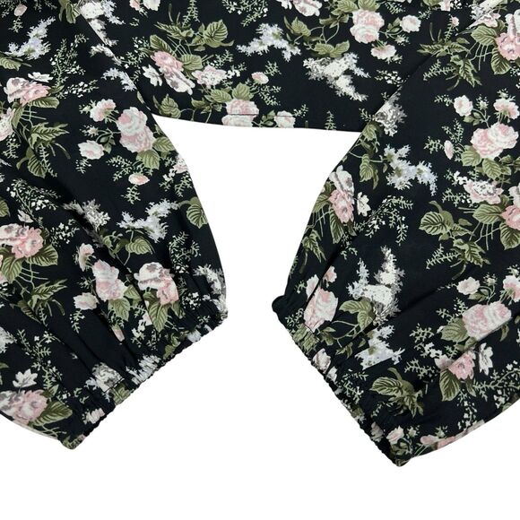 OAK + FORT Ditzy Floral Long Puff Sleeve Sweetheart Neck Smocked Crop Top Large - Picture 6 of 12